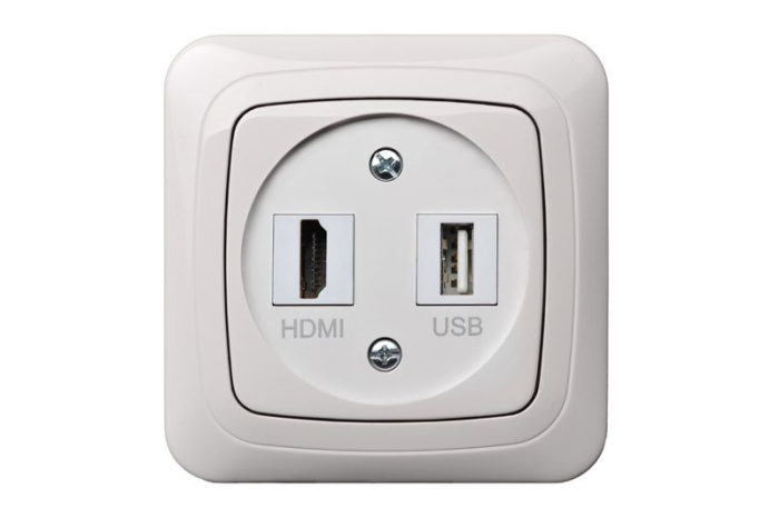 HDMI+USB-002-01 rozete HDMI ir USB balta ALFA
