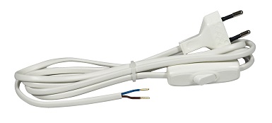 0116 Cable HO3VVH2-F 2x075/3m balts vads ar dakšu,ON/OFF poga