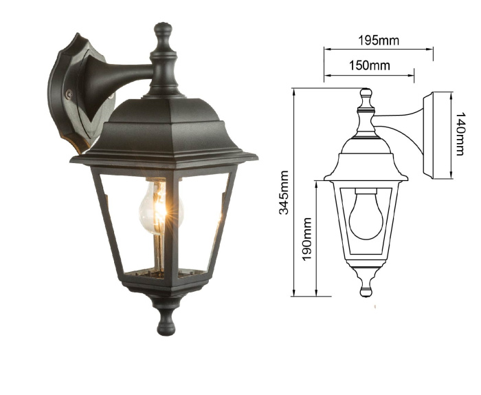 UR5402S-B Sienas Laterna uz leju melns  60W  E27  20*15*41cm